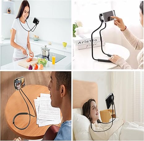 Universal Smart Mobile Phone Stand,Hanging on Neck Cell Phone Mount Holder, Lazy Cell Phone Holder (Black)