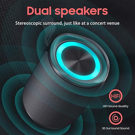 Speaker, Portable Wireless Speaker Waterproof IPX5 Bluetooth 5.3 Speakers Loud Stereo Sound with LED Light TWS Speakers Suitable for Travel, Home and Outdoor Travel, Black(06A)