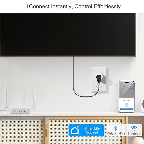 Smart Plug 2025 Upgrade to 15A, Bluetooth & Wi-Fi Outlet Plug Dual Connection, Voice Control, Remote Control Outlet Timer Indoor, Smart Plugs That Work with Alexa & Google, 2.4GHz Wi-Fi Only