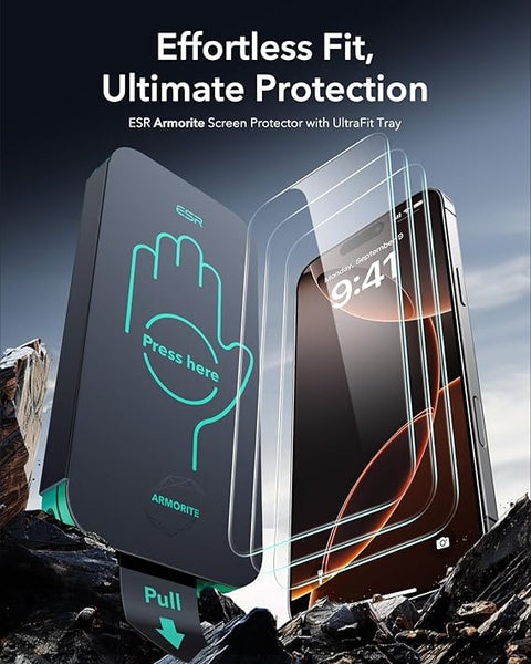 Glass for iPhone 16 Pro Max Screen Protector, [Military Grade Shatterproof & Longest Durable] Armorite Ultra-Tough Tempered Glass with UltraFit Tray