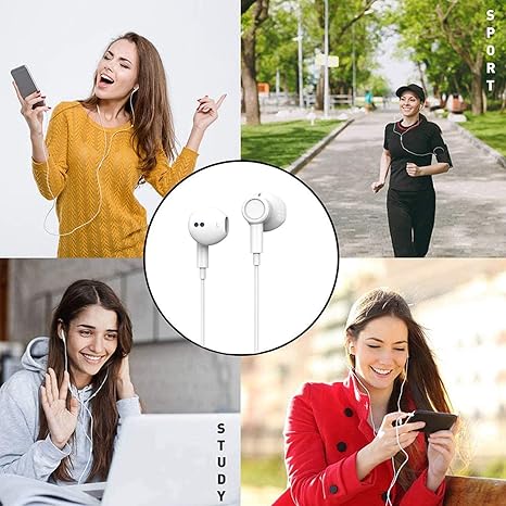 Hi-Res Extra Bass Handsfree Noise Isolating in-Ear Wired with Handsfree for iPhone, iPod, iPad, MP3, Huawei, Samsung, Lightweight Handsfree with Volume Control 3.5mm Jack Handsfree