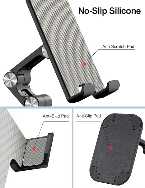 Phone Stand, Adjustable Height and Angle Foldable Cell Phone Stand Holder for Desk, Taller iPhone Stand Compatible with 4.7"-13" Smartphones iPad Tablet, Black _phone Holder