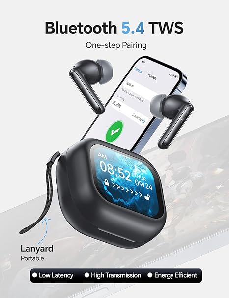 Wireless Bluetooth Earbuds: 5.4 TWS, 13mm Drivers Hi-Fi Deep Bass, 30H Playtime, Touchscreen Control, Mic for Calls, IPX5 Water-Resistant/Sweatproof, USB-C Charging, Gifts for Teens/Women/Men, Black