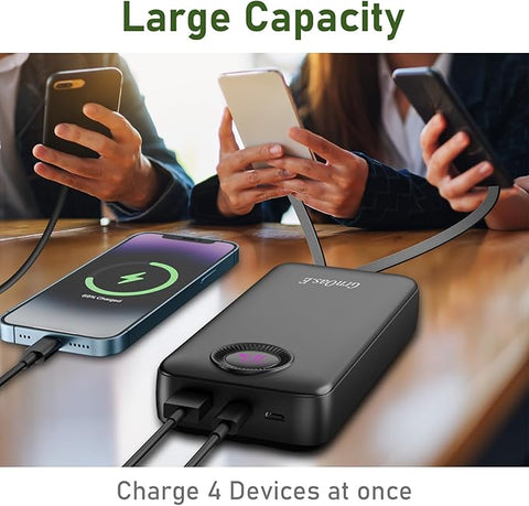 Portable Charger 20000mAh，22.5W Fast Charging Power Bank, Cell Phone Replacement Battery with 5 Output 2 Input for iPhone 16/15 Plus/15 Pro Pro Max,Samsung Galaxy,and More(1 Pack,Pearl Black)