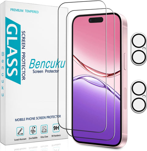 2 Pack Glass for iPhone 16 6.1 Inch Screen Protector with 2 Pack Camera Lens Protector, Anti Scratch, Bubble Free