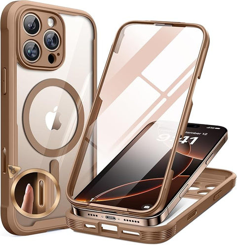 Magnetic for iPhone 16 Pro Max Case 6.9'' [Compatible with MagSafe] Full-Body Phone case with Built-in Glass Screen Protector& Camera Protector,Drop Proof 16 Pro Max Cover,Desert Brown