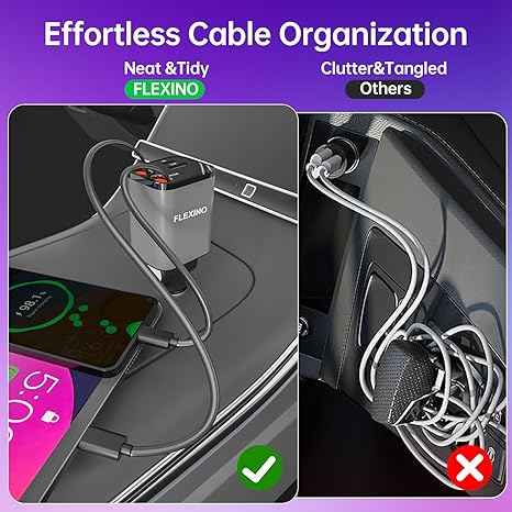 Retractable Car Charger for iPhone 16, 69W Fast Charging Car Charger USB C, Car Chargers with 2 Retractable Cords 2.6ft, Car Adapter for iPhone 16/15/14/13/12 Series, Galaxy (Grey)