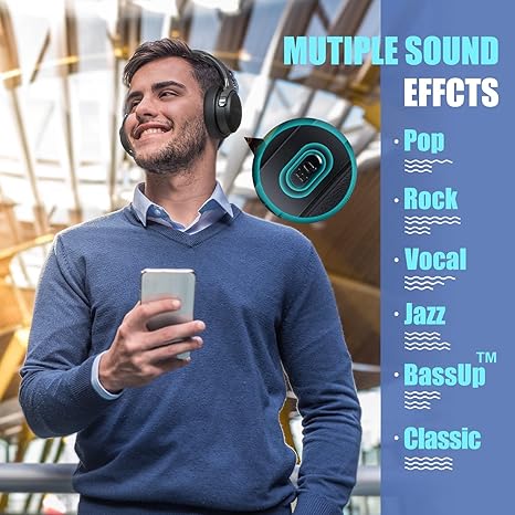 Bluetooth Headphones Over Ear, 65H Playtime and 6 EQ Music Modes Wireless Headphones with Microphone, HiFi Stereo Foldable Lightweight Headsets, Deep Bass for Home Office Cellphone PC Ect.