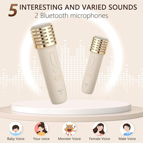Karaoke Machine 2 Microphones for Home Party with Phone Holder, Wireless Portable Bluetooth Speaker with Dynamic Lights for Kids Adults Mini Voice Changer Mic Speaker Set for Boys Girls