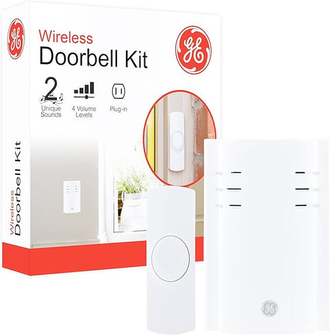 Wireless Doorbell Kit, Plug-In Receiver, 1 Push Buttons Door Bell, 2 Melodies Doorbell Chime, 4 Volume Levels, Classroom Doorbell, 150 Ft Range, White, 19298