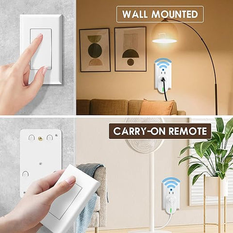 Wireless Remote Control Outlet, Indoor Remote Light Switch for Plug in Lamp, Small Electrical Appliance up to 100 Feet Away, 10A/1200W Wall Outlet Plug Kit