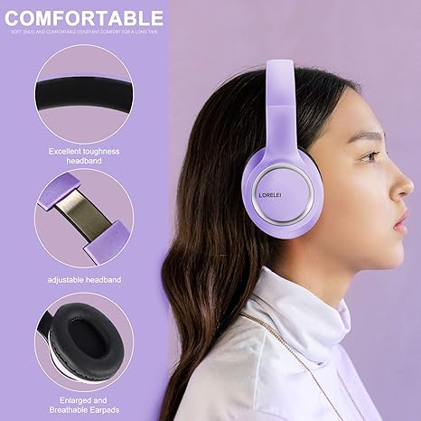 Over-Ear Wired with Microphone with 1.45m-Tangle-Free Nylon Line&3.5mm Plug,Lightweight Foldable & Portable Microphone for Smartphone,Tablet,Computer,Mp3/4(Dark Purple)