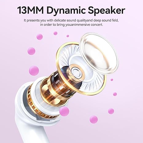 Wireless Earbuds Bluetooth Headphones 5.3 Stereo 50 Hour Playback Ear Buds with LED Display and with 4 ENC Noise Cancelling Mic Wireless Earphones, for Phone, Tablet, Laptop, Sports, Rose Gold