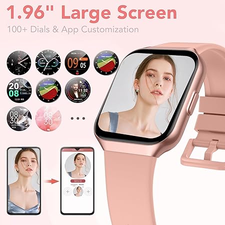 Smart Watch for Men Women (Answer/Make Call), 1.96" HD Smartwatch Fitness Activity Tracker, 110+ Sports, Heart Rate/Sleep Monitor/Pedometer/Calories, Fitness Watch for Android iOS Pink