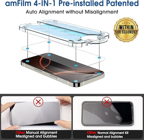 Auto-Alignment OneTouch for iPhone 16 Pro Max [6.9''] Screen Protector + Camera Lens Protector, Tempered Glass, 30 seconds Installation, Bubble Free, Case Friendly, Anti-Scratch [2+2 Pack]
