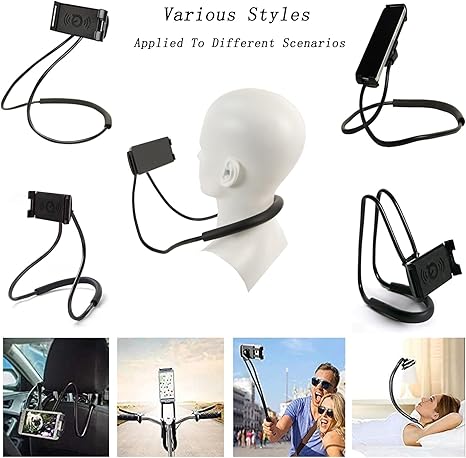 Universal Smart Mobile Phone Stand,Hanging on Neck Cell Phone Mount Holder, Lazy Cell Phone Holder (Black)