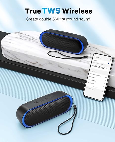 Bluetooth Speakers, Waterproof Portable Speakers with TWS, 24 Playtime, Stereo Sound, Wireless for Home Shower Pool Beach Outdoor