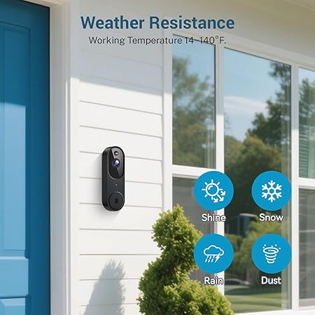 Wireless Smart Doorbell Camera, 1080P Video Resolutions, HD Live Image, AI Human Detection, Instant Alert, 2.4GHz Wi-Fi, Two- Way Audio, Night Vision, Cloud Storage,(Excluding Receiver)