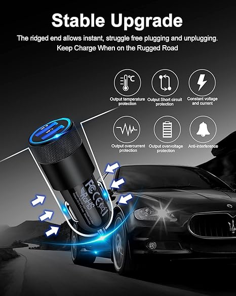 Car Charger, [2Pack/3.4a] Fast Charge Dual Port USB Cargador Carro Lighter Adapter for iPhone 15 14 13 12 11 Pro Max X XR XS 8 Plus 16, iPad, Samsung Galaxy S23 S22 S21 S10 Plus S7 j7 S10e S9 Note 8