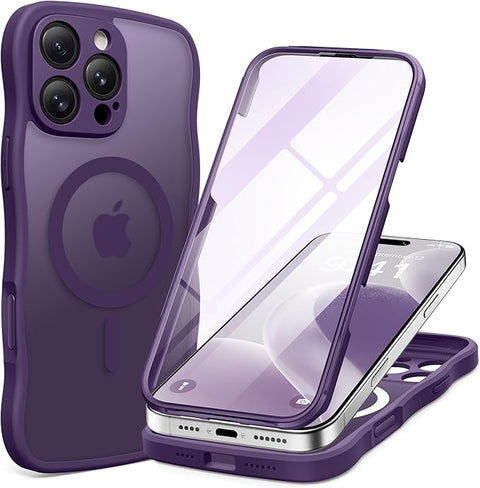 iPhone 16 Pro Max Case for Women Girls, [Compatible with MagSafe][Built-in Glass Screen Protector and Camera Protection] Cute Wave Clear Full Body Phone Case for iPhone 16 Pro Max 6.9"