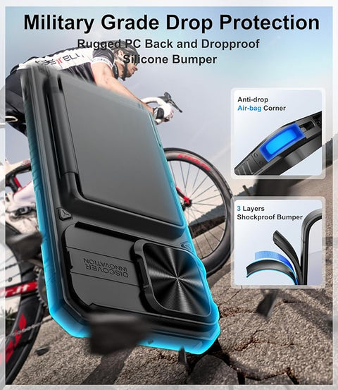 for iPhone 16 Pro Max Case Wallet, Built-in Card Holder (4-5 Cards), Slide Lens Cover, Military Drop Protection, Rugged Heavy Duty Men Women Protective Phone Case for iPhone 16 Pro Max,