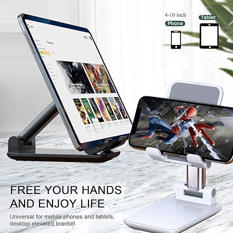2 Pcs Cell Phone Stand, Adjustable Angle Height Phone Stand for Desk, Fully Foldable/Portable Phone Holder, Compatible for iPhone 16/15/14/13/12/Smartphones