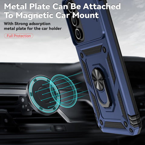 for Samsung Galaxy A16 5G Case with Camera Lens Cover HD Screen Protector, Dual Layer Military-Grade Drop Tested Magnetic Ring Holder Kickstand Protective Phone Case for Samsung Galaxy A16 5G (Navy)