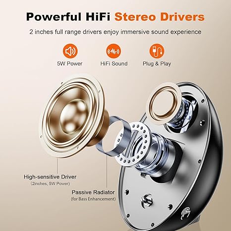 Computer Speakers for Desktop PC - Portable Plug-N-Play Laptop Bluetooth Speakers - External USB Computer Speakers with Easy-Access Volume Knob/Clear Sound for Windows/macOS/ChromeOS/Linux