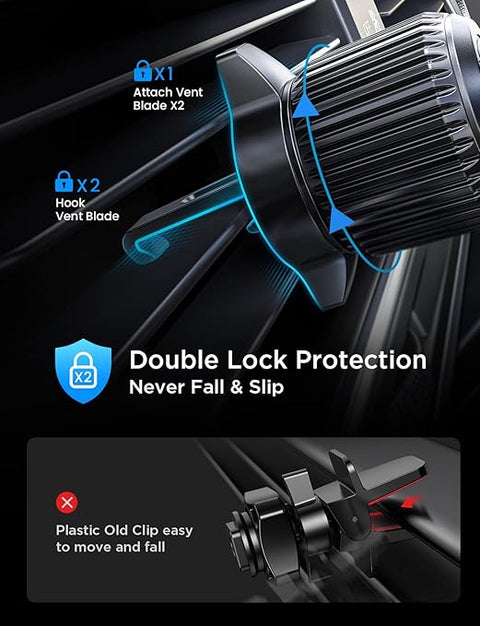 2025 Car Phone Mount, Phone Holders for Your Car [Thick Cases Friendly] Car Phone Holder Air Vent Wider Clamp & Metal Hook Cell Phone Car Mount for iPhone Pro Max Samsung Smartphones