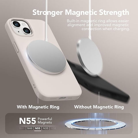 Magnetic for iPhone 14 Case, Compatible with Magsafe, with Screen Protector + Camera Protector, Anti-Scratch Microfiber Lining, Liquid Silicone Shockproof Protective Phone Case, Stone