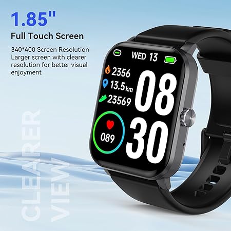 Smart Watch(Answer/Make Call), 1.85'' HD Smartwatch for Men Women, 2025 Fitness Tracker with 100+ Sport Modes, Heart/Sleep Monitor/Pedometer IP68 Waterproof Fitness Watch for Android iOS Metal Black