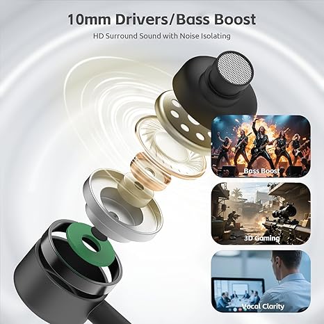 EP-06 Wired Handsfree in-Ear ,Build-in Noise Isolating Handsfree,3.5mm Jack 4.9ft Long Cord Ear Buds,HD Bass Audio,with 6 Ear Tips,for /Laptop/Computer Etc-Black