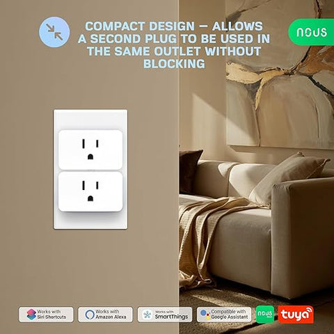 Wi-Fi Smart Plug 15A, Dual-Band 2.4GHz & 5GHz, Energy Monitoring, Compatible with Alexa, Google Home, Tuya Smart App, Remote Control, Timer, Compact Design, Smart Outlet, 1 Pack