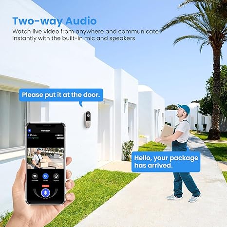1080P Smart Wireless Video Doorbell Camera, AI Human Detection, 2.4G WiFi, Two-Way Talk, Battery Powered, Night Vision, Real-Time Alerts, Weather-Resistant, Cloud Storage (Linen)