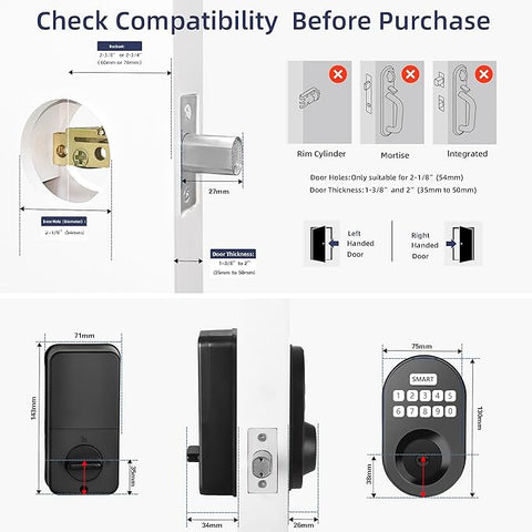 Keyless Deadbolt with Electronic Keypad, Smart Door Lock, Anti-Peek Password Entry