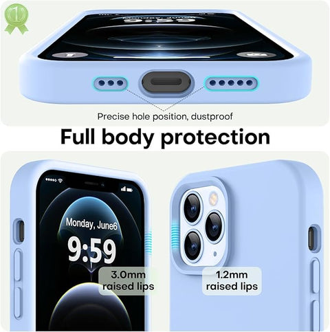 Compatible with iPhone 12 Pro Max Case | Thickening Liquid Silicone | Anti-Scratch Microfiber Lining | Full-Body Duty Heavy Protection Case for iPhone 12 Pro Max Women Girls, Light Blue