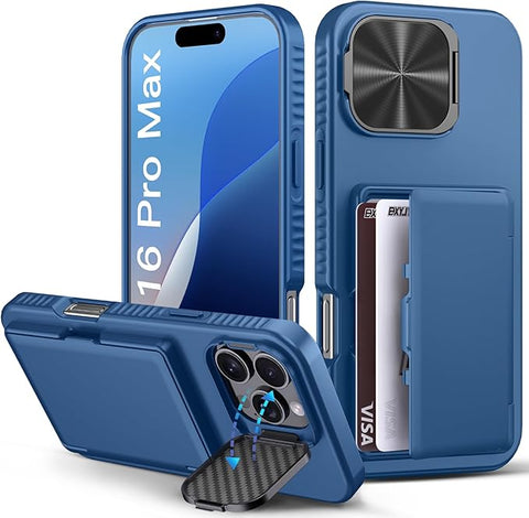 for iPhone 16 Pro Max Case Wallet, Built-in Card Holder (4-5 Cards), Slide Lens Cover, Military Drop Protection, Rugged Heavy Duty Men Women Protective Phone Case for iPhone 16 Pro Max,