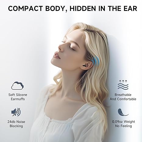 Invisible Sleep Earbuds, Smallest Sleep Headphones for Side Sleepers Low Profile Micro Tiny Discreet Hidden Earbuds for Work, Wireless Mini IPX5 Waterproof for Small Ear Canals, DeepBlack