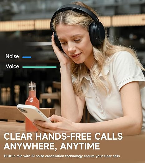 W800BT Pro Hybrid Active Noise Cancelling Headphones - Hi-Res Audio - AI Call Noise Cancellation - 45H Playtime - Fast Charging - Foldable - Wireless Over-Ear Bluetooth 5.4 Headphones - Black