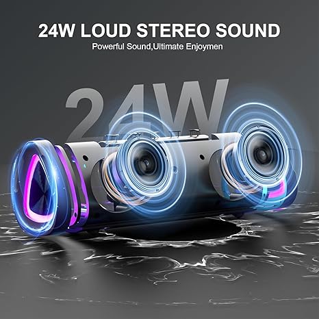 Bluetooth Speaker, 2025 Portable Wireless Speakers with Led Light, Bluetooth 5.4, 24H Playtime, Enhanced Bass, IPX7 Waterproof, Outdoor Speaker for Travel, Sport, Party, Biking.