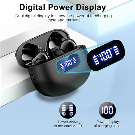 Wireless Earbuds, Bluetooth 5.3 Headphones LED Power Display, 2025 New Wireless Earphones, 4 ENC Noise Cancelling Mic, HiFi Stereo, 48H Playtime Mini Case IP7 Waterproof for Sport Walk