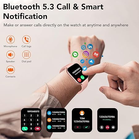 Smart Watch for Men Women (Answer/Make Call), 1.96" HD Smartwatch Fitness Activity Tracker, 110+ Sports, Heart Rate/Sleep Monitor/Pedometer/Calories, Fitness Watch for Android iOS Pink