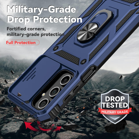 for Samsung Galaxy A16 5G Case with Camera Lens Cover HD Screen Protector, Dual Layer Military-Grade Drop Tested Magnetic Ring Holder Kickstand Protective Phone Case for Samsung Galaxy A16 5G (Navy)