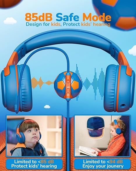 Kids Microphone Wired Toddler with Microphone, Over-Ear Microphone, 85/94dB Volume-Limiting, 3.5mm Jack, Foldable On-Ear Design - Safe & Comfortable for Learning & Entertainment