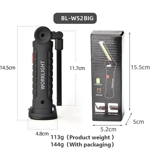 Rechargeable LED Work Light - 360 Degree Rotating Magnetic Base, Handheld Portable Light For Car Maintenance, Mechanical Work, Camping, Emergency - 5 Light Modes -smartlight