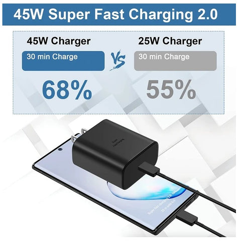 45W USB-C Super Fast Wall Charger 10FT Cable For Galaxy S20 S21 S22 S23