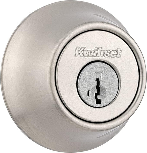 660 Deadbolt Deadbolt Lock, Satin Nickel Round Exterior Keyed Front Entry Door, Pick Resistant SmartKey Rekey Security, Single Cylinder Dead Bolt, with Microban Protection