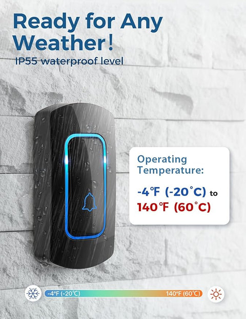 Wireless Doorbell D-3C, 1300 ft Long Range Door Chime Kit, 52 Melodies, Up to 115dB Volume and LED Flash with 2 Plug-In Receivers & 1 Push Button, Black -Door bell