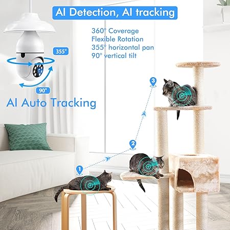 E27 Light Bulb Security Camera Outdoor - 3MP FHD Wireless Home Baby Monitor, WiFi Indoor Garage Surveillance with Night Vision, 2-Way Audio, PIR Mothion Detection and Alerts, Compatible with Alexa