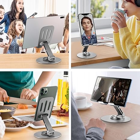 Universal Metal Cell Phone Stand, Multi-Angel Adjustable 360° Rotation Non-Slip Metal Phone Stand Compatible with iPhone 16 Pro Max and All Smartphones (Grey) -Moblie Holder
